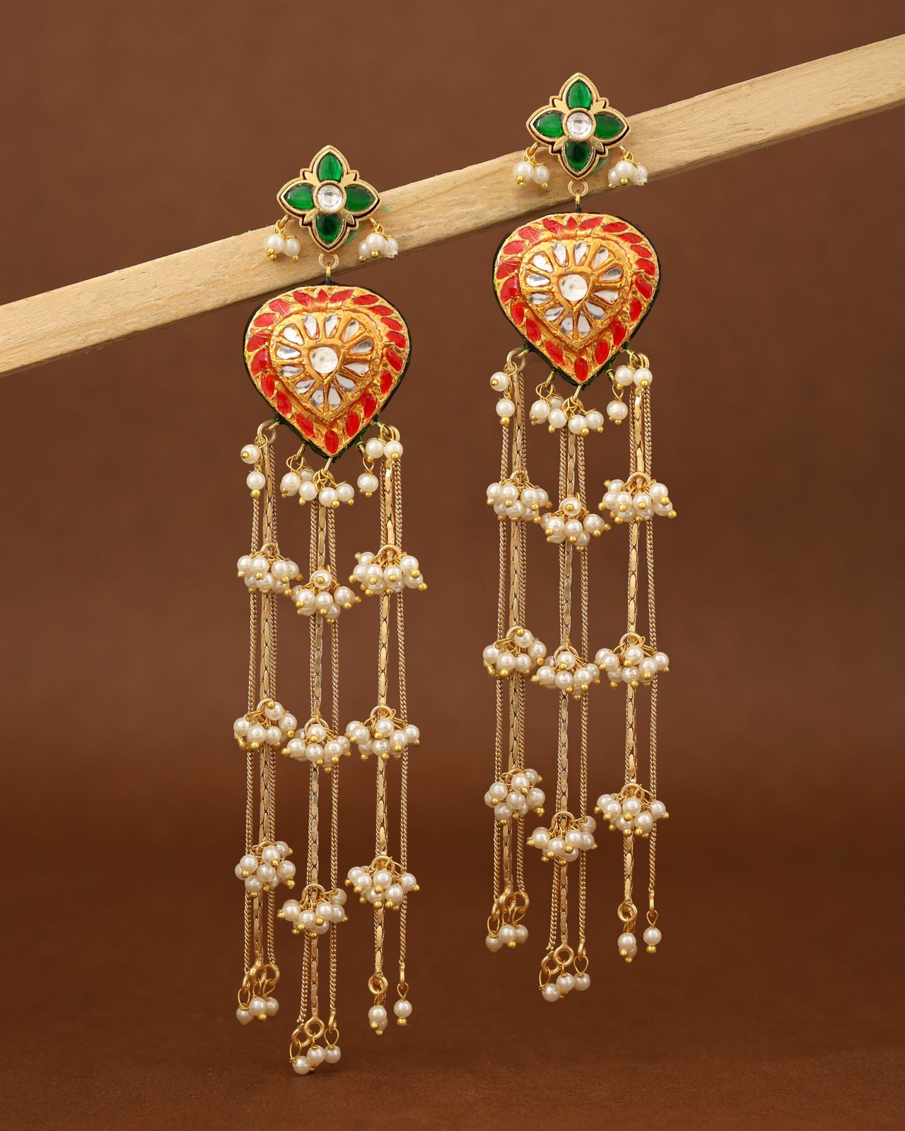 Rangrez Pearl Cascade Kundan Danglers