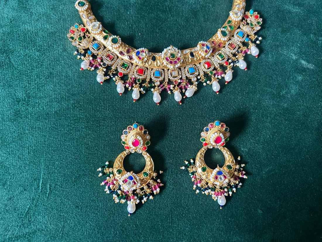 Noor-e-Rajwada Navratna Pearl Choker Set