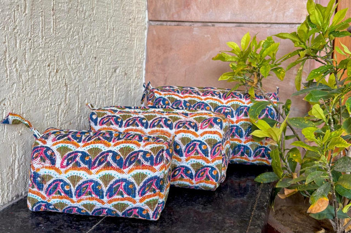 Hand Block Quilted Pouch Set