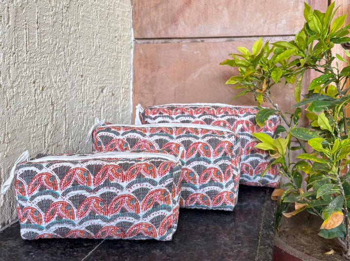 Hand Block Quilted Pouch Set