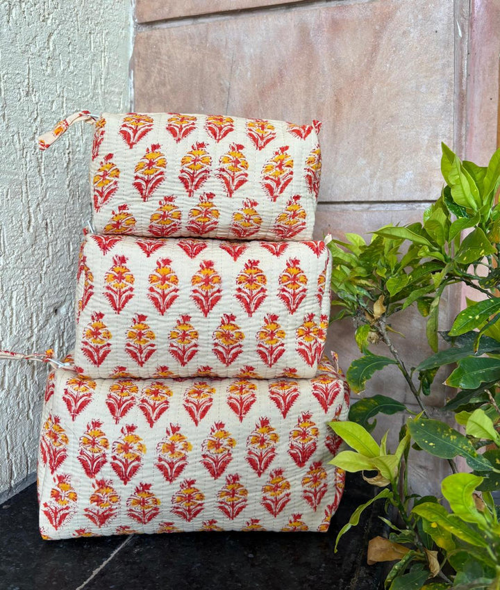 Hand Block Quilted Pouch Set