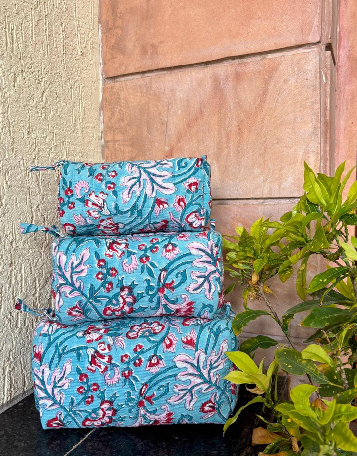 Hand Block Quilted Pouch Set