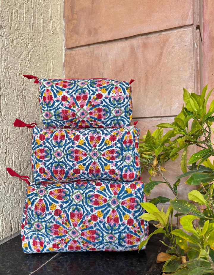 Hand Block Quilted Pouch Set
