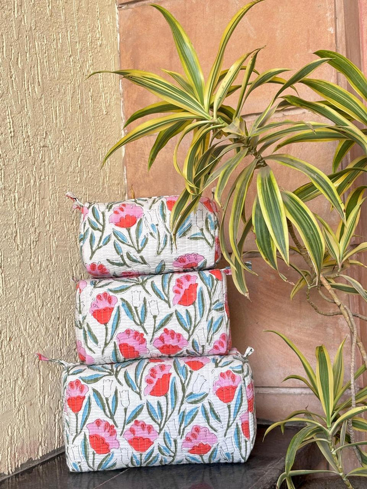 Hand Block Quilted Pouch Set