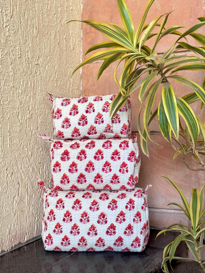 Hand Block Quilted Pouch Set