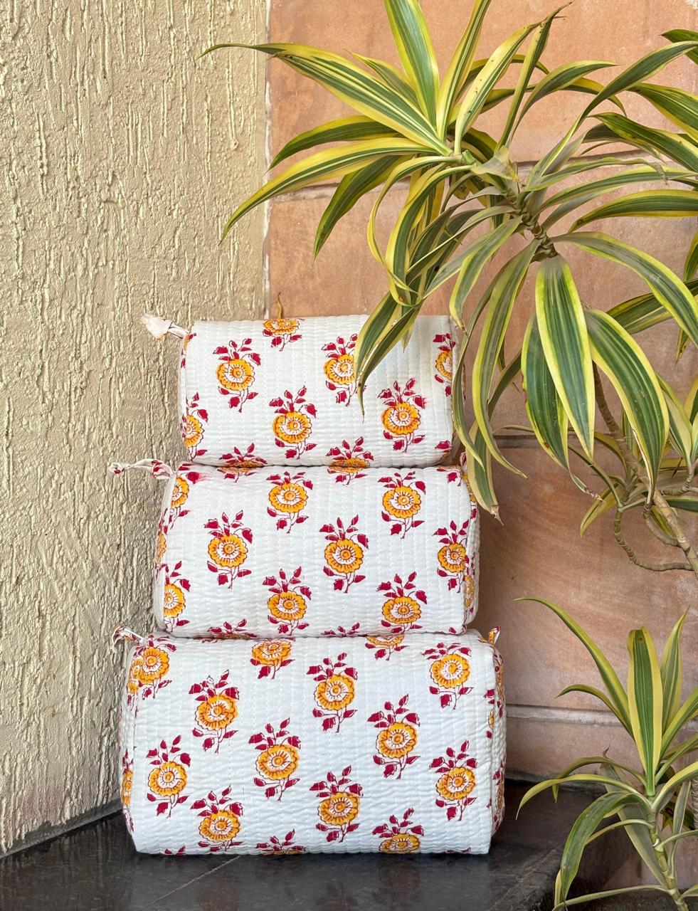 Hand Block Quilted Pouch Set