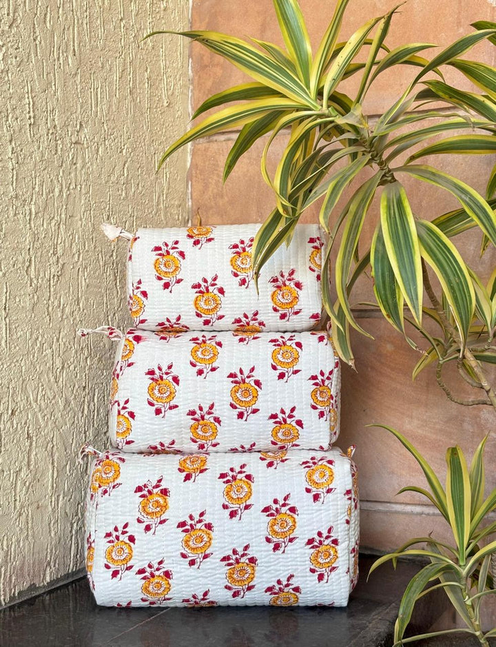 Hand Block Quilted Pouch Set