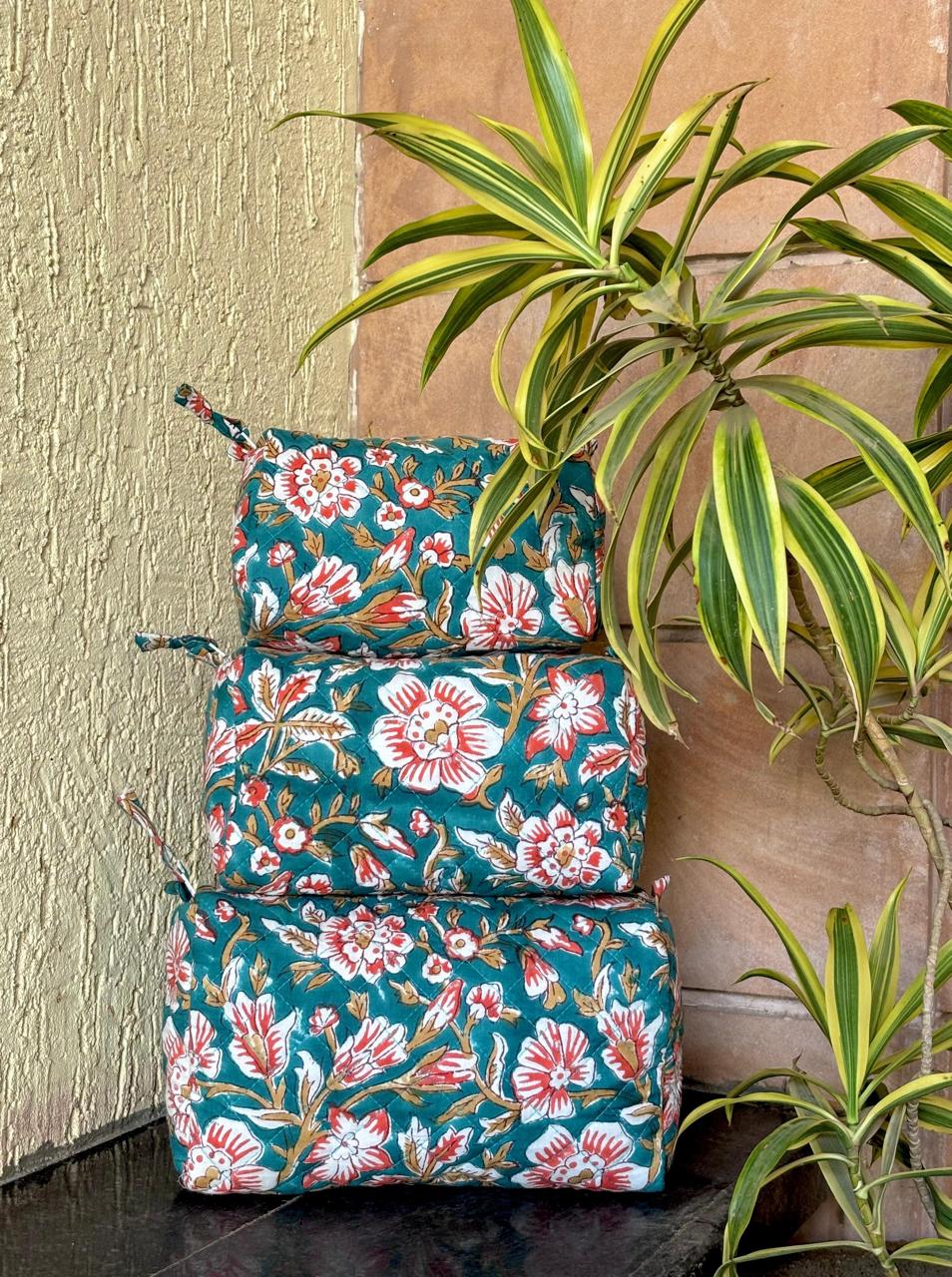 Hand Block Quilted Pouch Set
