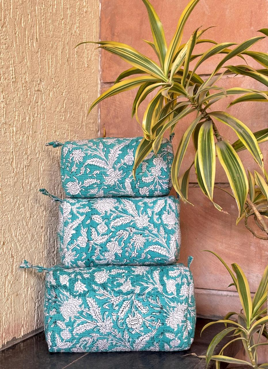 Hand Block Quilted Pouch Set