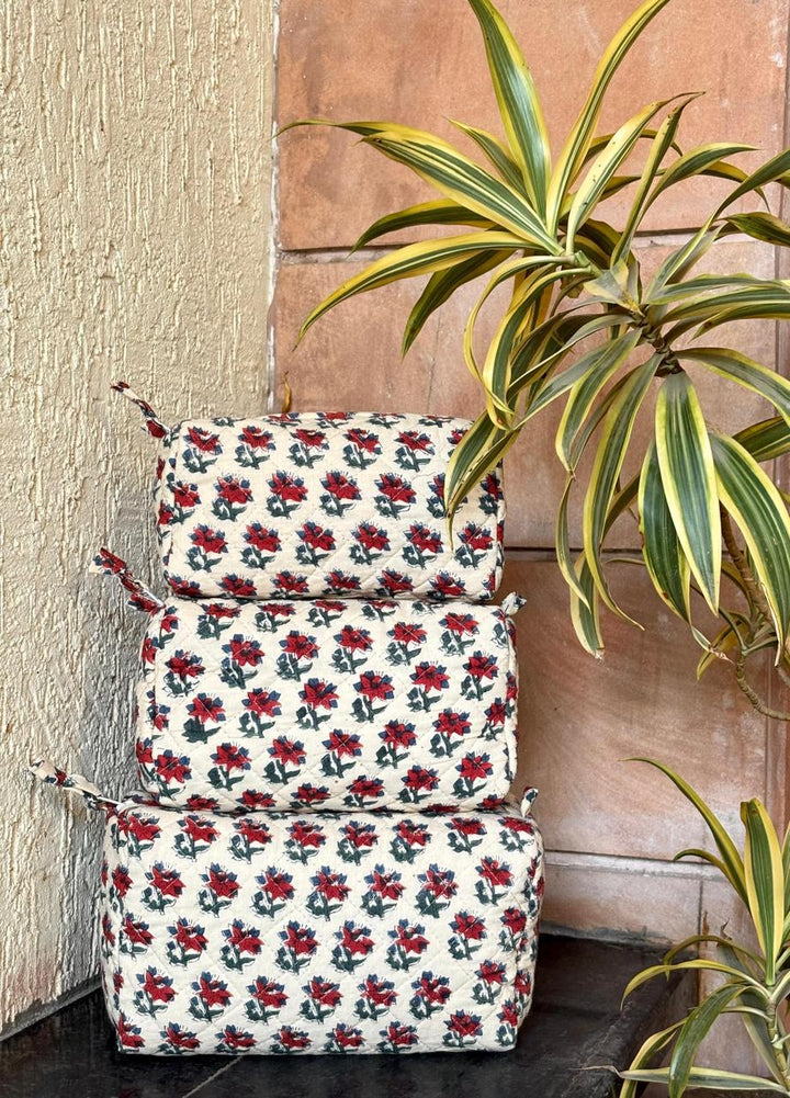 Hand Block Quilted Pouch Set