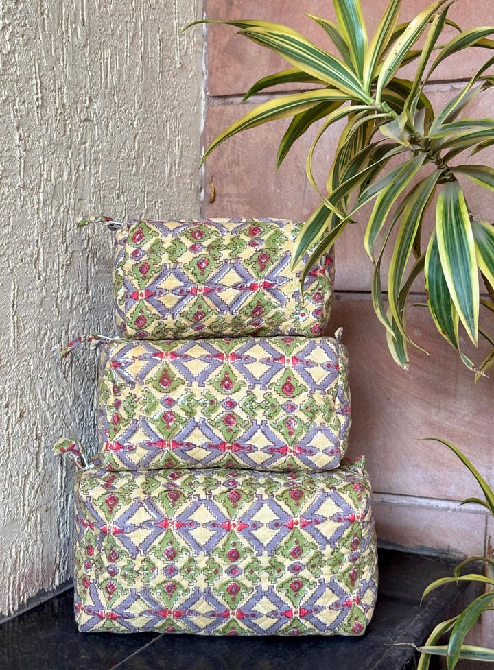 Hand Block Quilted Pouch Set