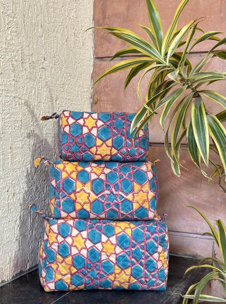 Hand Block Quilted Pouch Set