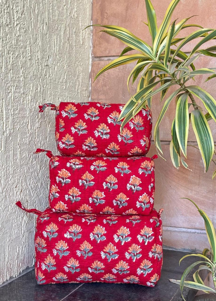 Hand Block Quilted Pouch Set