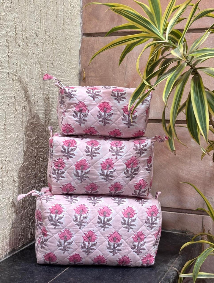 Hand Block Quilted Pouch Set