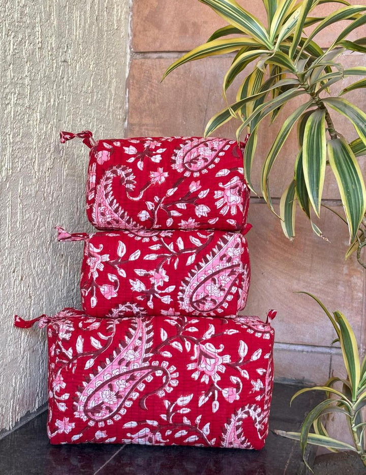 Hand Block Quilted Pouch Set