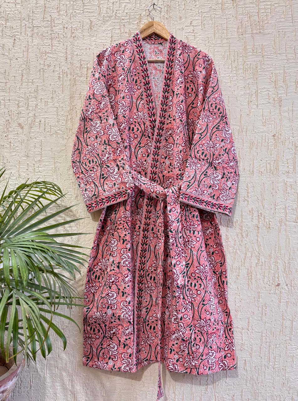 GulBahaar Elegance – Hand Block Printed Premium Bathrobe
