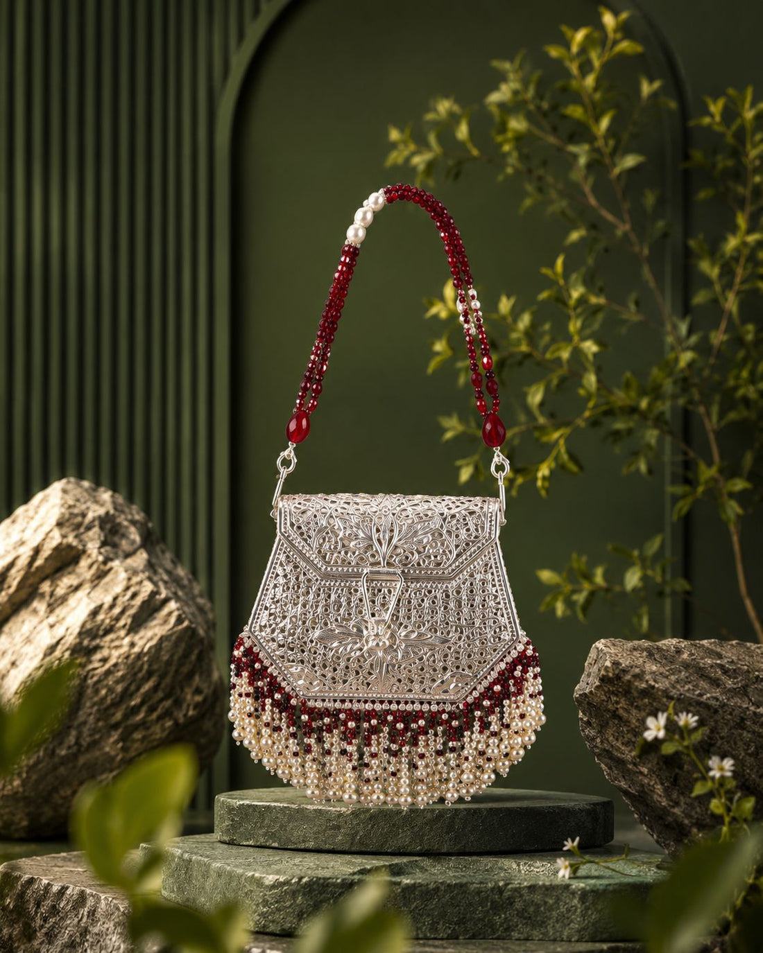Noor-e-Maharani Silver Filigree Potli Bag