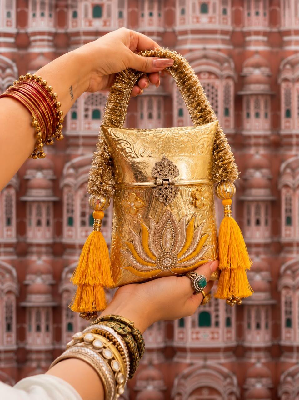 Nazraana Brass Bag – Phulkari Resham