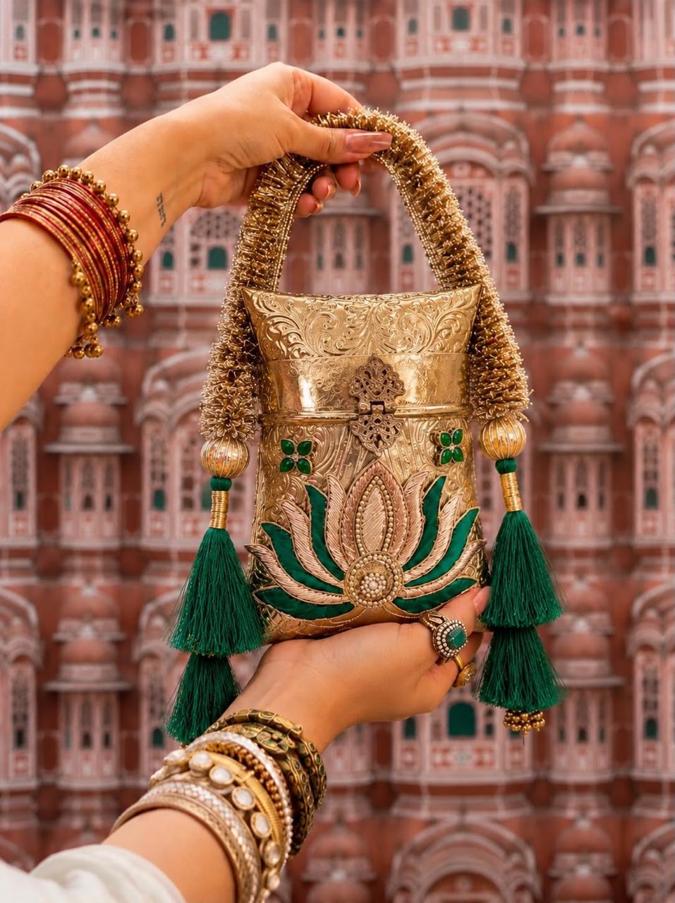 Nazraana Brass Bag – Phulkari Resham
