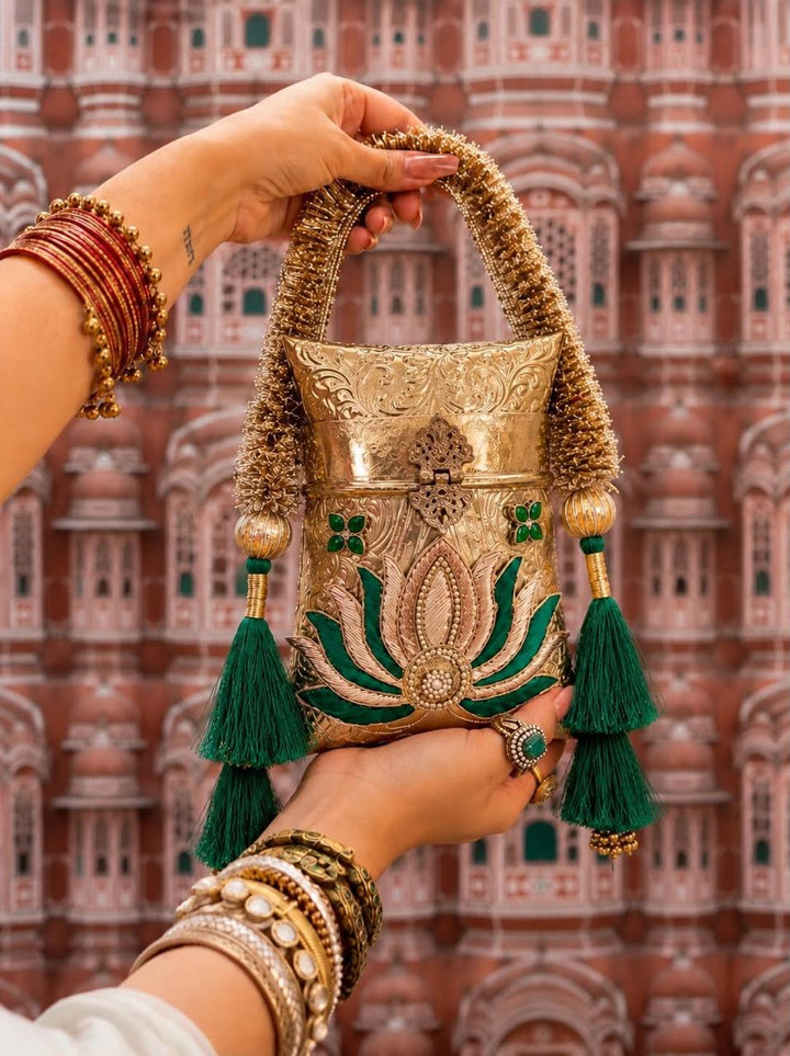 Nazraana Brass Bag – Phulkari Resham