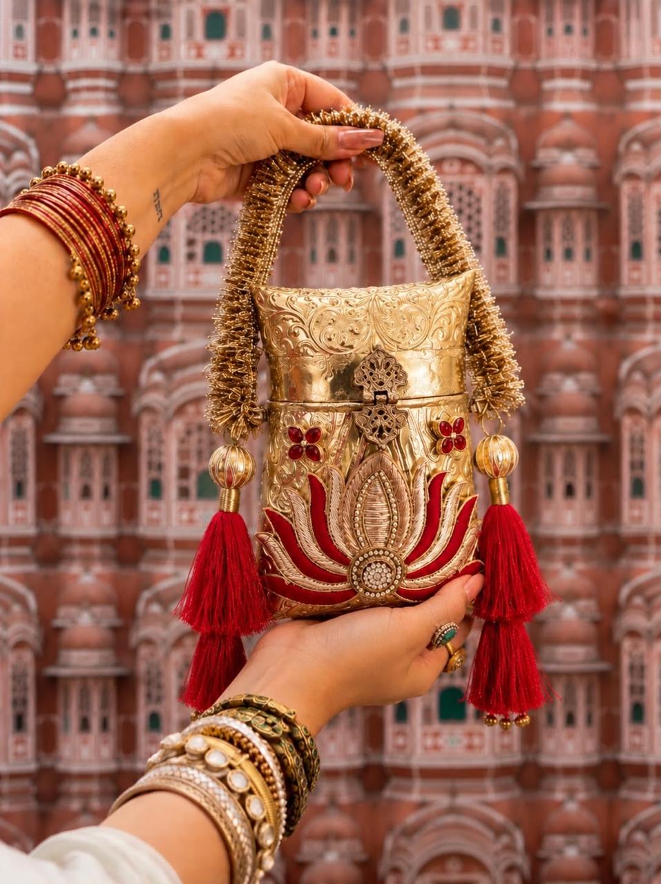 Nazraana Brass Bag – Phulkari Resham