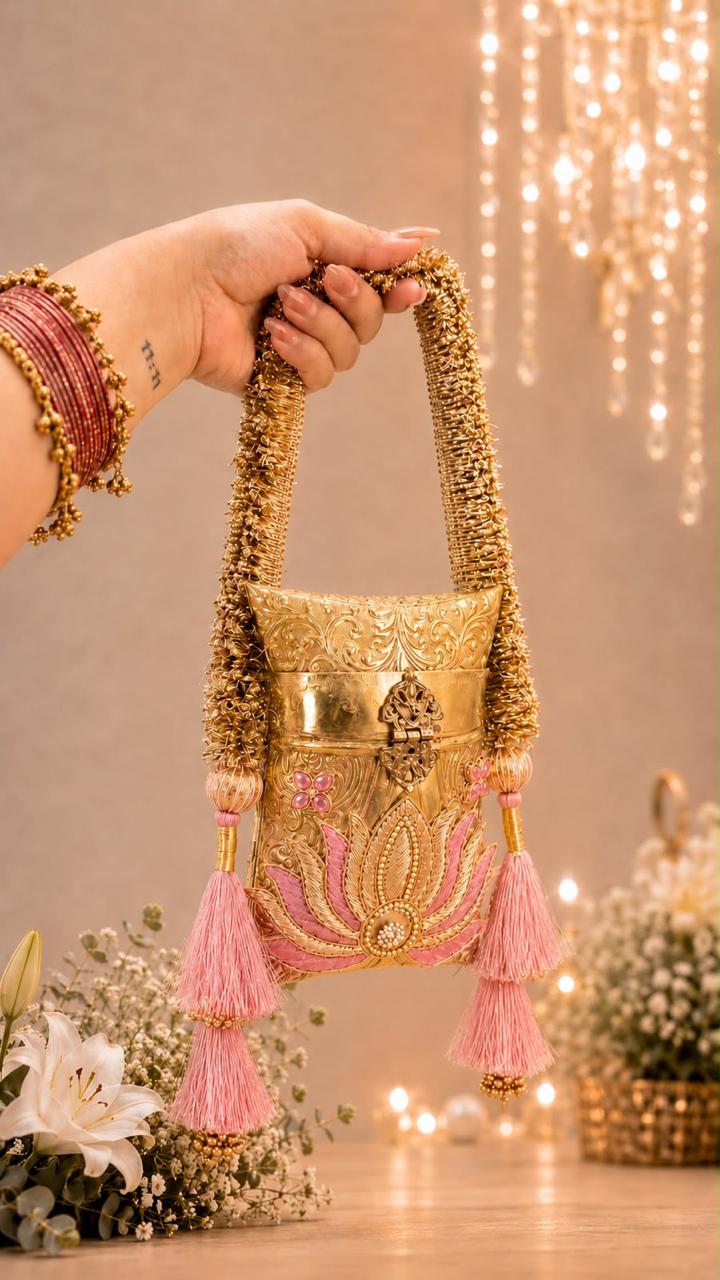 Nazraana Brass Bag – Phulkari Resham