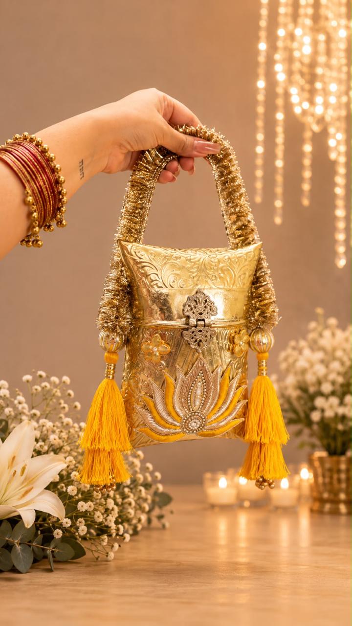 Nazraana Brass Bag – Phulkari Resham