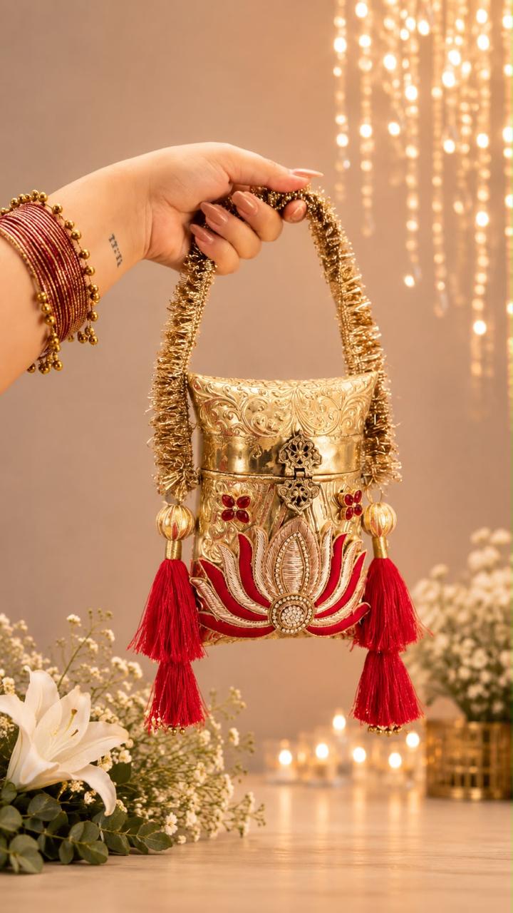 Nazraana Brass Bag – Phulkari Resham