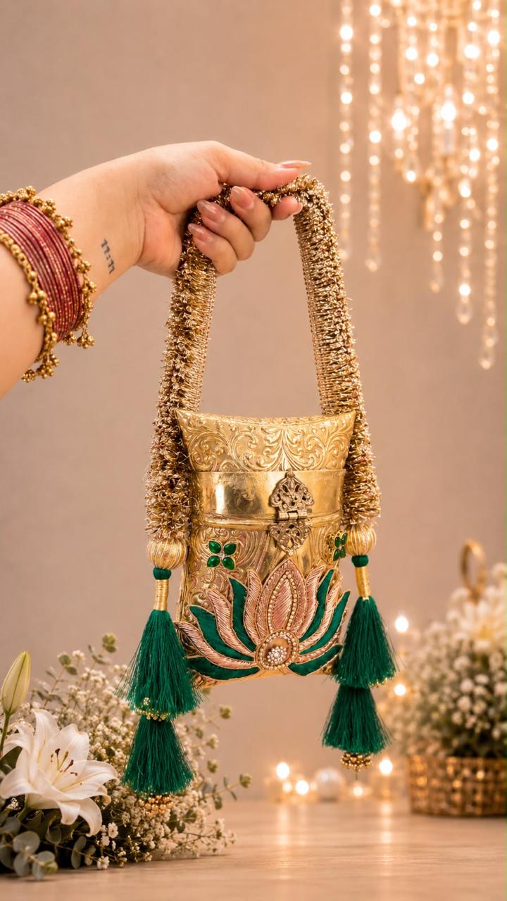 Nazraana Brass Bag – Phulkari Resham