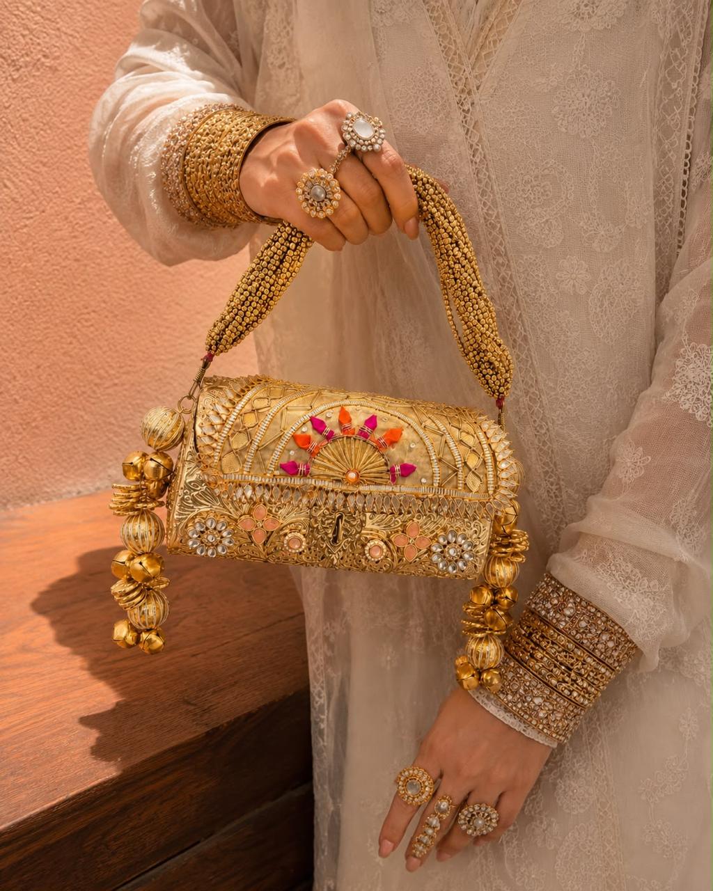 Nazraana Brass Bag – Bridal Metal Collection