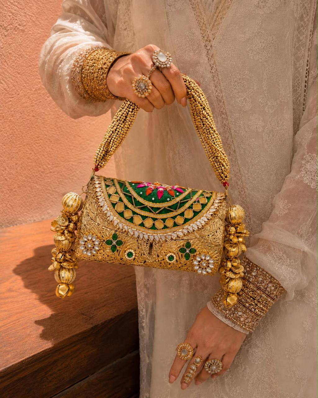Nazraana Brass Bag – Bridal Metal Collection