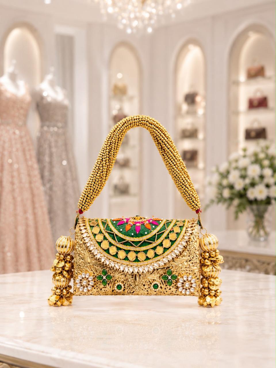 Nazraana Brass Bag – Bridal Metal Collection