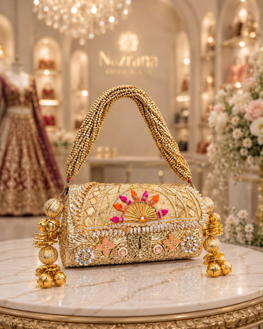 Nazraana Brass Bag – Bridal Metal Collection