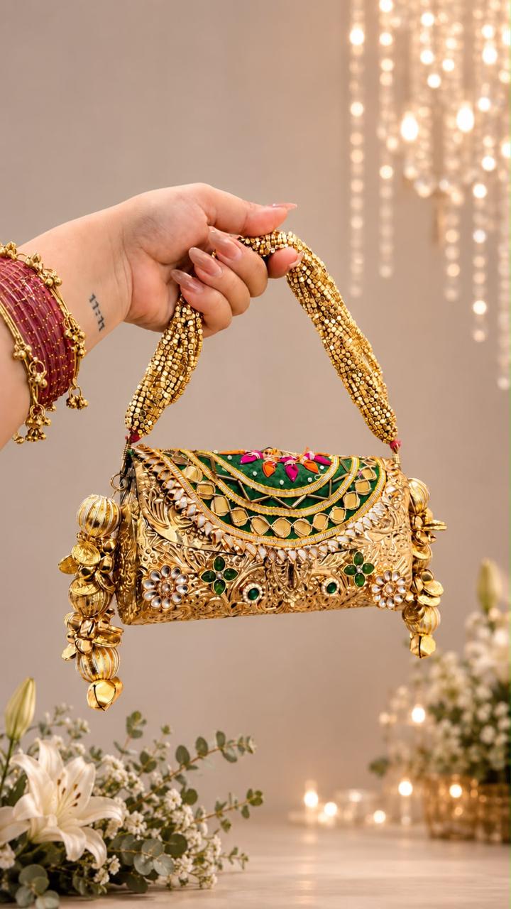 Nazraana Brass Bag – Bridal Metal Collection