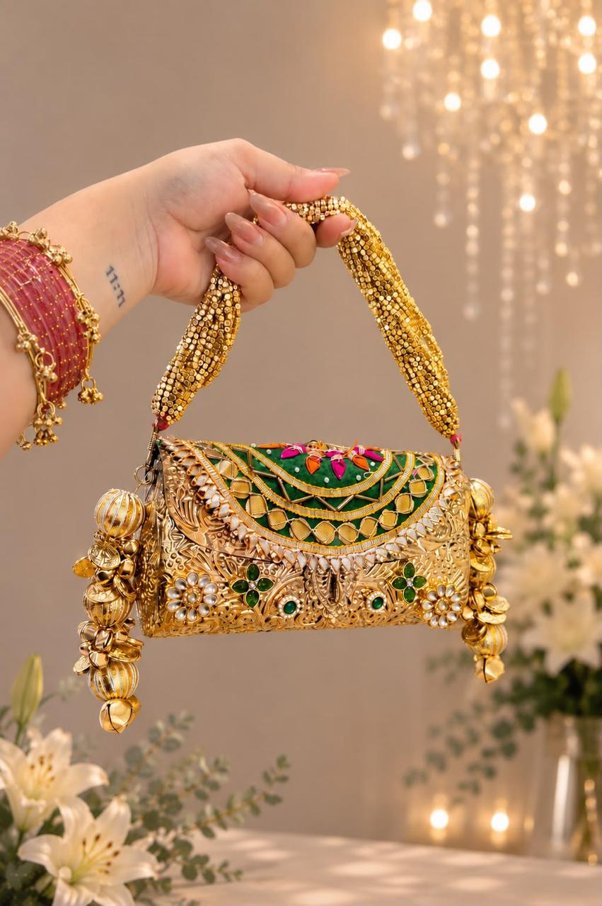 Nazraana Brass Bag – Bridal Metal Collection