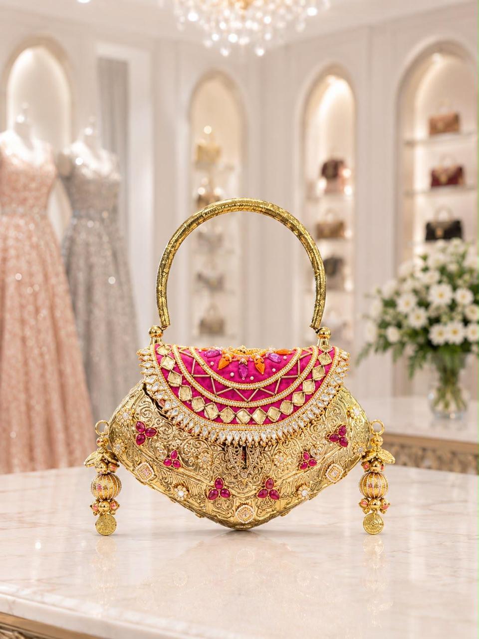 Nazraana Brass Bag – Gulaabi Edition