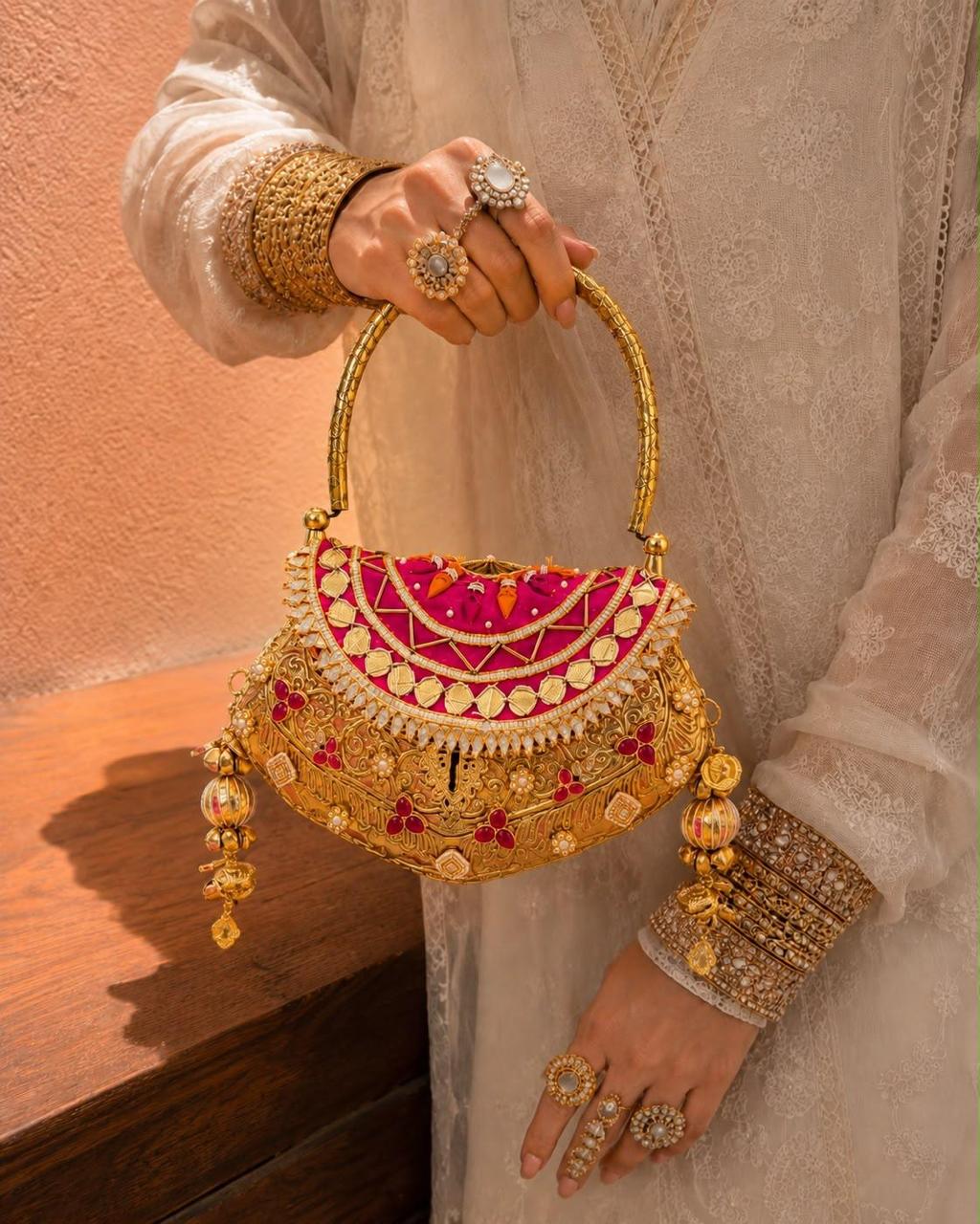 Nazraana Brass Bag – Gulaabi Edition