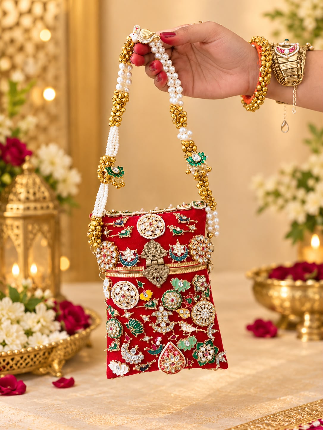 Rajwada Royale Red Potli Clutch