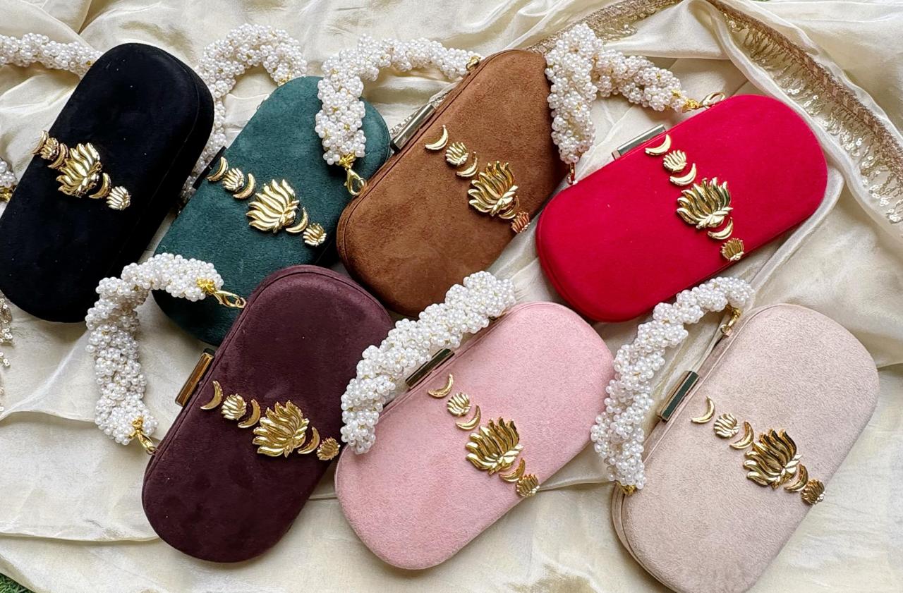 Velvet Luxe Clutch with Pearl Handle