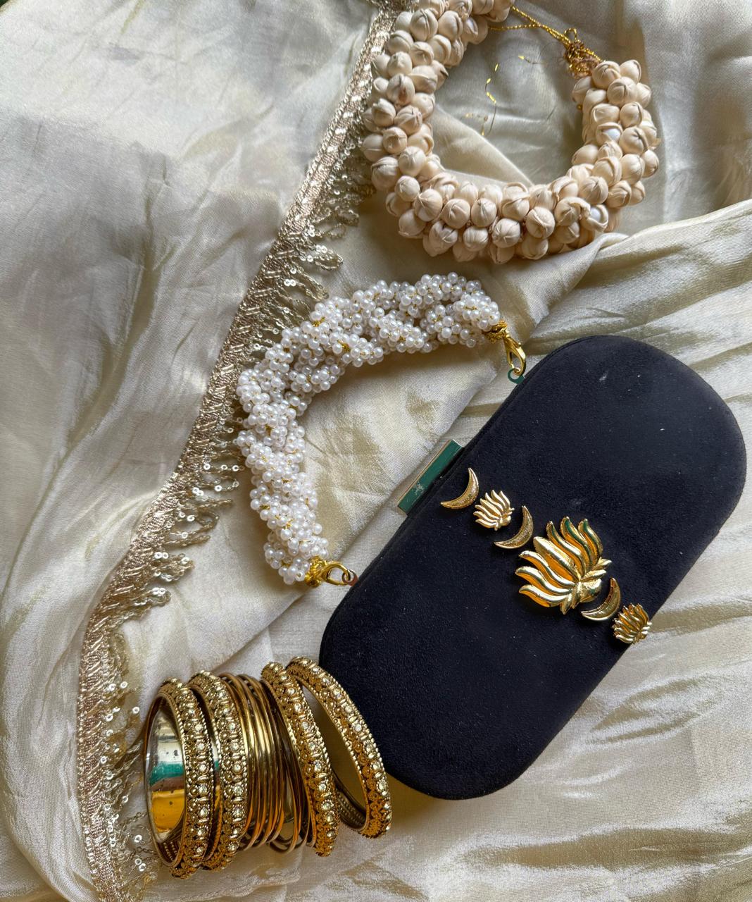 Velvet Luxe Clutch with Pearl Handle