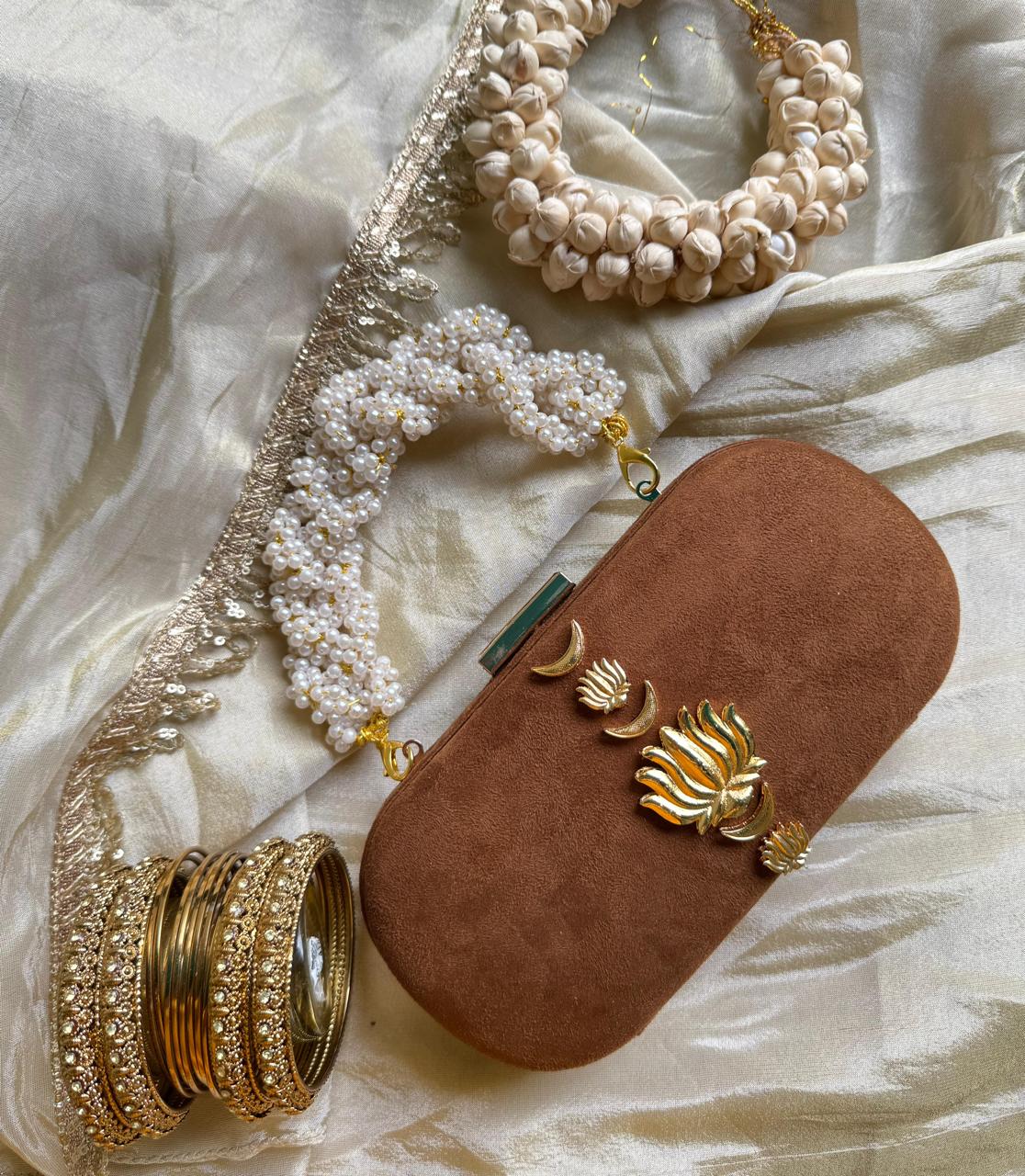 Velvet Luxe Clutch with Pearl Handle