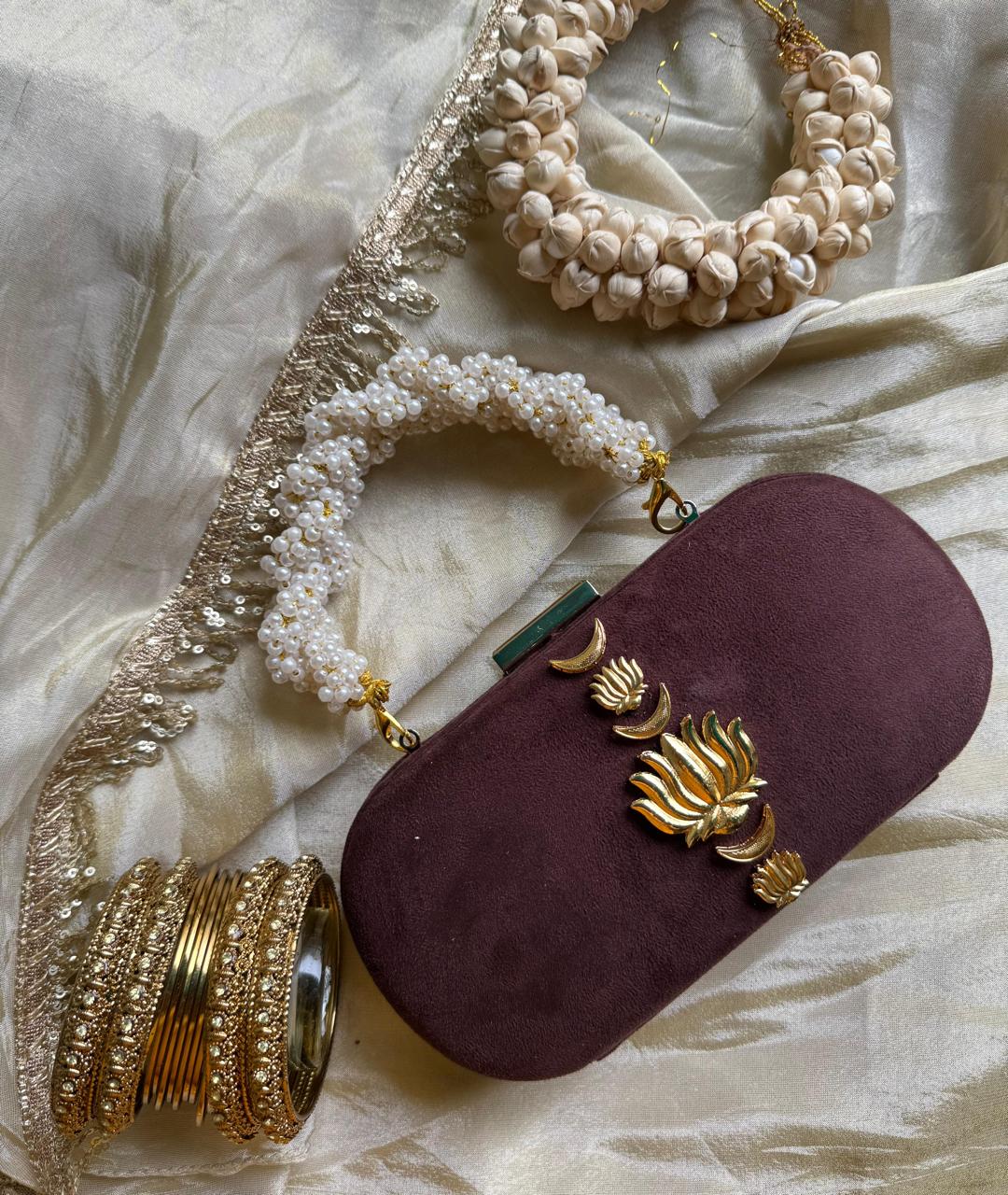 Velvet Luxe Clutch with Pearl Handle