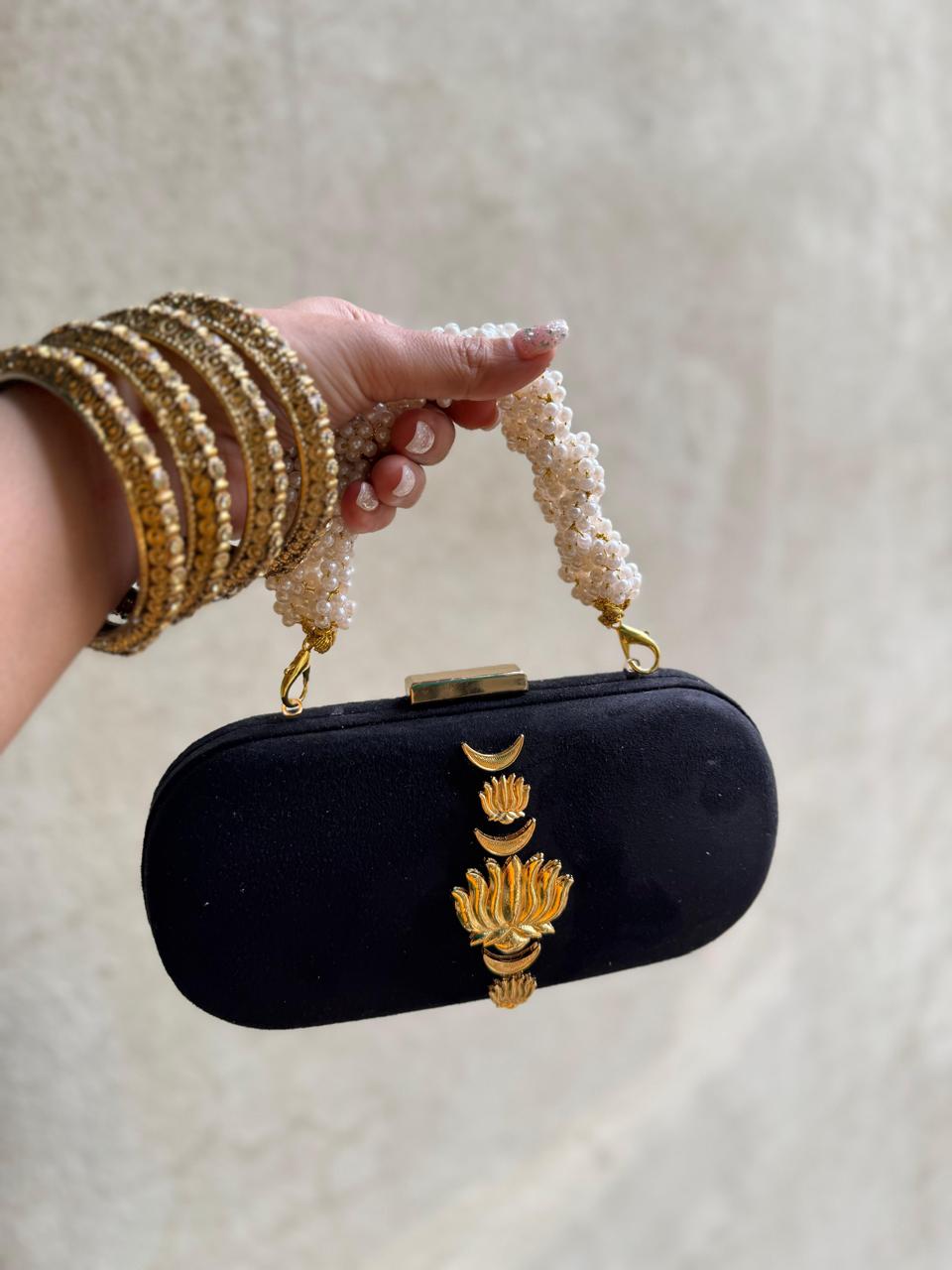 Velvet Luxe Clutch with Pearl Handle