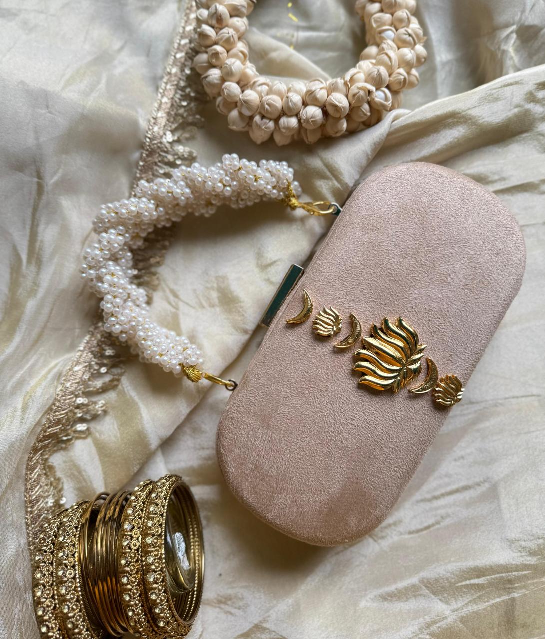 Velvet Luxe Clutch with Pearl Handle