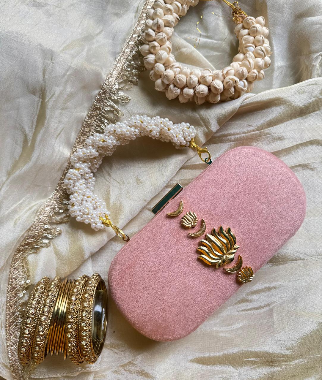 Velvet Luxe Clutch with Pearl Handle