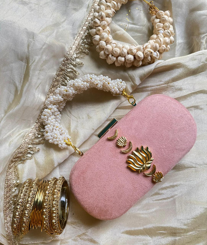 Velvet Luxe Clutch with Pearl Handle