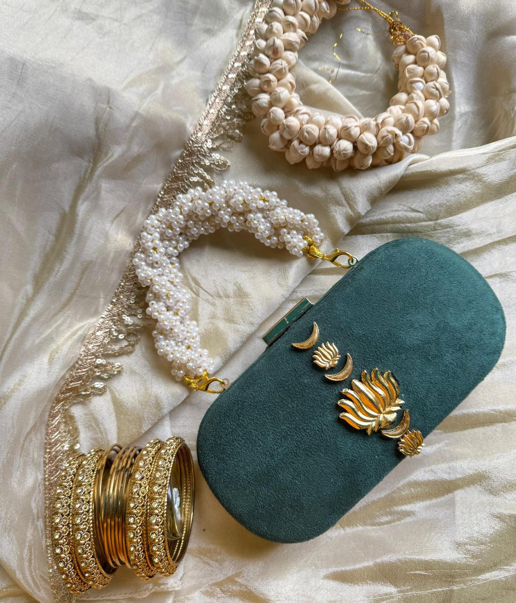 Velvet Luxe Clutch with Pearl Handle