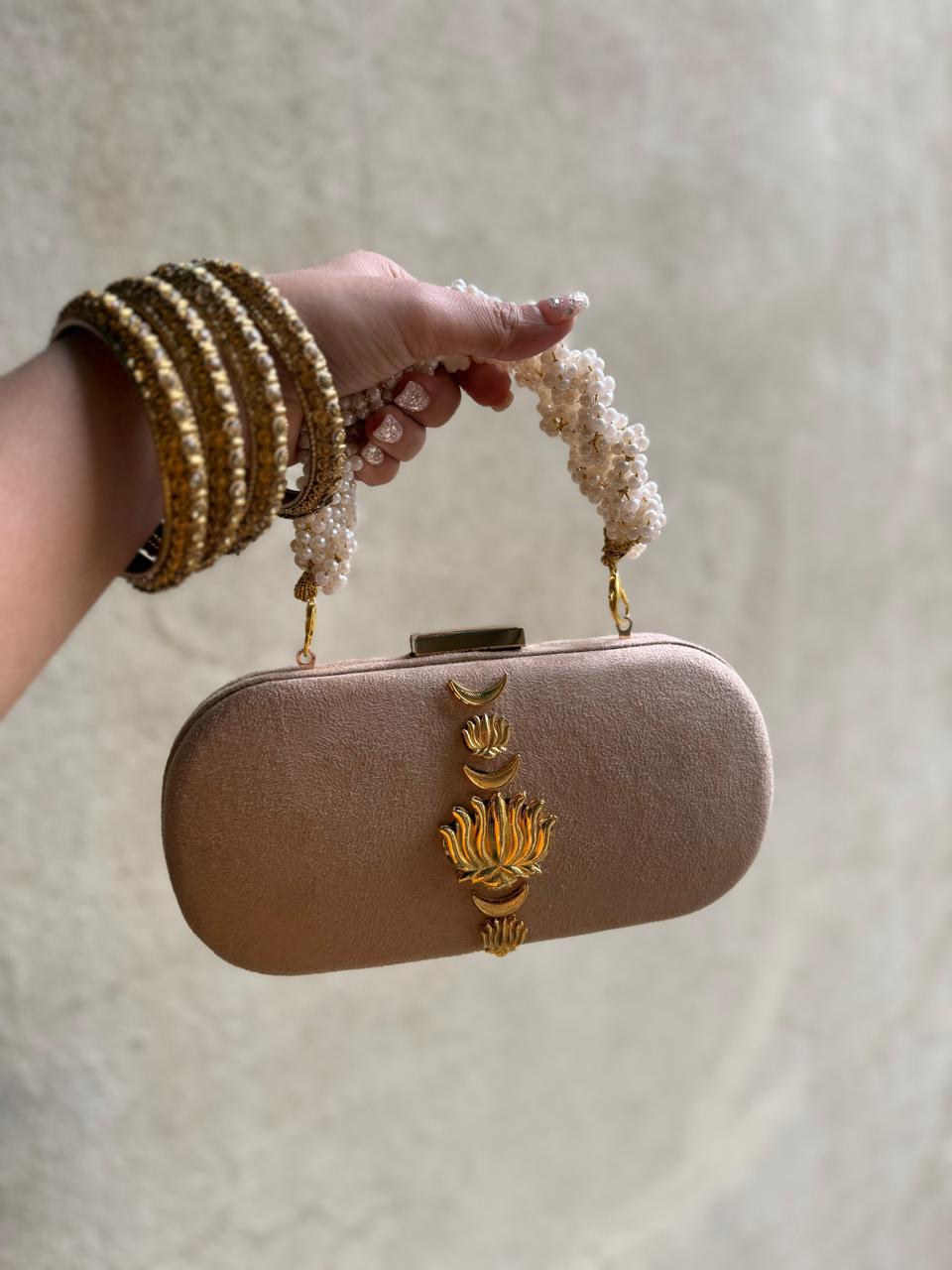 Velvet Luxe Clutch with Pearl Handle