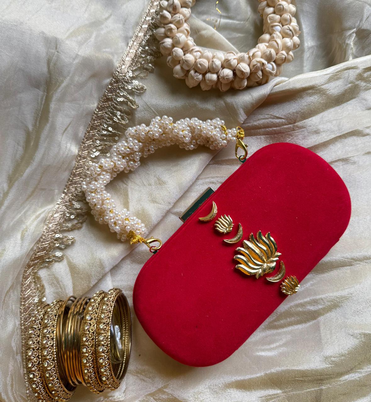 Velvet Luxe Clutch with Pearl Handle