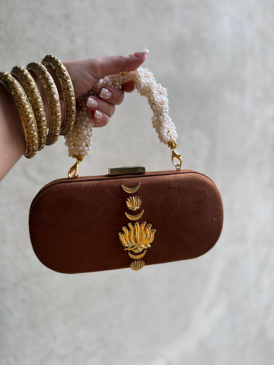 Velvet Luxe Clutch with Pearl Handle